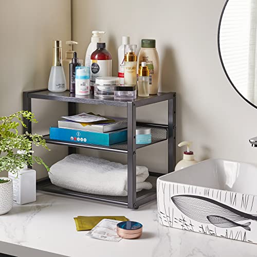 YMYNY 3 Tiers Desktop Printer Stand,17.32 x 13.78 x 11.02 in Black,UHPT001B | Desk Organizer with Adjustable Storage Shelves,Multi-Purpose Printer Shelf for Home Office,Fax Machine,Scanner, Files - color: Black