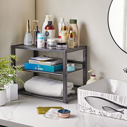 YMYNY 3 Tiers Desktop Printer Stand,17.32 x 13.78 x 11.02 in Black,UHPT001B | Desk Organizer with Adjustable Storage Shelves,Multi-Purpose Printer Shelf for Home Office,Fax Machine,Scanner, Files - color: Black
