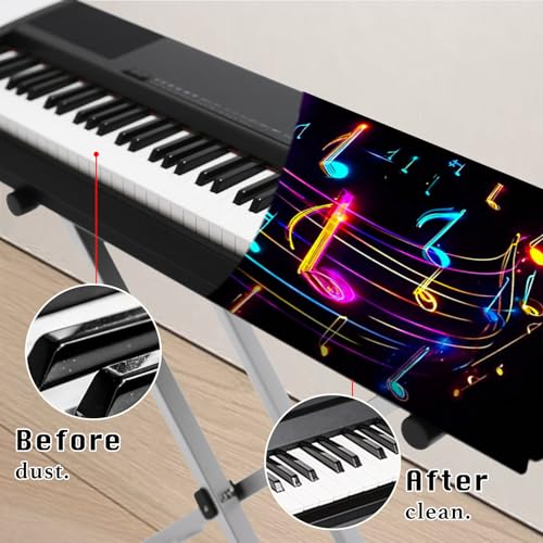 Nuxovilar Stretchy 88 Keys Keyboard Piano Dust Cover, Elastic Milk Silk with Neon Musical Notes & Treble Clef for Digital Keyboards - color: hd04636-B