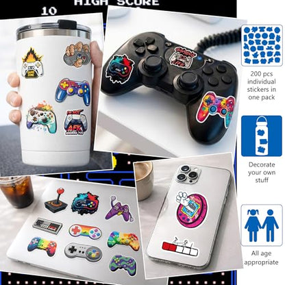 DETICKERS Game Party Favor Stickers Bulk for Boys 8–12, 200 PCS Gaming Water Bottle Stickers Waterproof Vinyl Classroom Rewards Gamer Gifts for Teen Boys - style: Game Controller