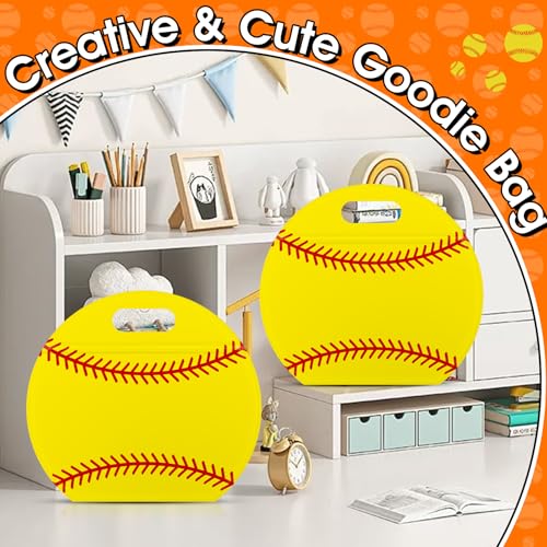 AKAIXI 24pcs 3.5Mil Thickened Softball Goodie Bags Reusable Sealed Bags | with Handle Stand-up Softball Goodie Bags for Coach Team Softball Mom, Party Favor Birthday Gifts Candy Bags Supplies - color: Softball