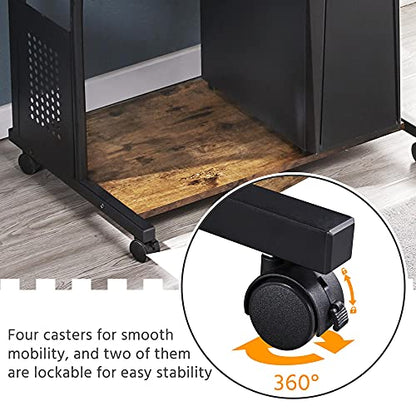 Yaheetech 3 Tiers Rolling Computer Desk with Keyboard Tray and Printer Shelf for Home Office, Mobile Computer Desk for Small Space, Retro Computer Table Compact PC Laptop Workstation, Rustic Brown - color: Rustic Brown