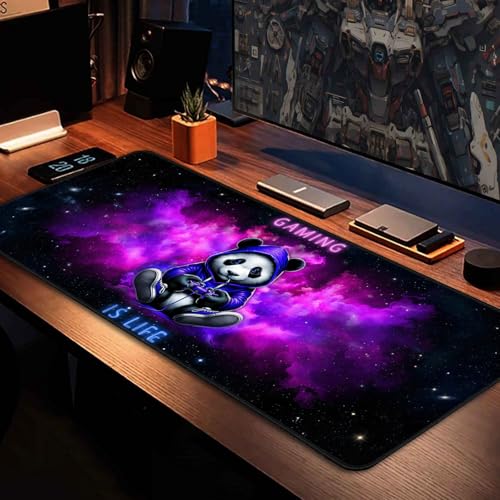 Blacklight Gaming Mouse Pad – UV Reactive Neon Panda Gamer Design, Glow in The Dark RGB Desk Mat, Smooth Precision Surface with Non-Slip Rubber Base for PC & Console Gaming - 31.5" x 11.8" - color: Panda
