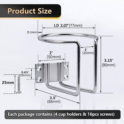 4 pcs Boat Cup Holder,Stainless Steel Universal Drink Holders,Suitable for Boat,Truck,RV,Tractor,Outdoor Wooden Swing. (Silver) - color: Silver