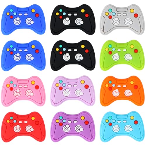 12 Pcs Video Game Controller Silicone Beads, EVERMARKET Gamepad Shape Silicone Focal Beads for Pens, Cute Silicone Beads Bulk, Rubber Loose Spacer Beads for Keychain Making DIY Crafts Bracelet Lanyard