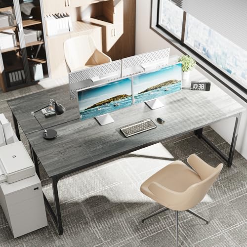 Huuger Computer Desk, 80 Inch Office Desk, Gaming Desk with Storage, Writing Desk Work Desk for Home Office, Study, Long Simple Desk, Large Legroom, Metal Frame, Grey - color: Grey, size: 80inch