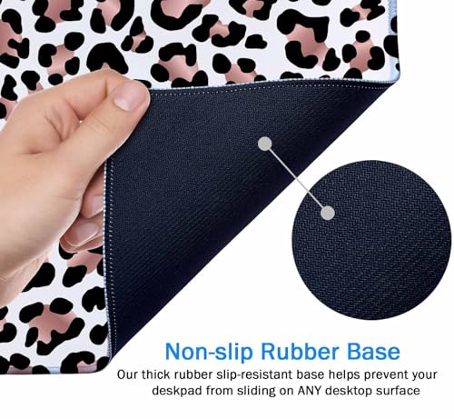 Gaming Mouse Pad, Large Mouse Pads for Women, Non-Slip Rubber Base Mousepad, Keyboard Mouse Mat, Desk Pad with Stitched Edges, 35.4x15.7inch Leopard Skin Rose Gold Pattern - color: Leopard Skin Rose Gold Pattern, size: 35.4L x 15.7W inches