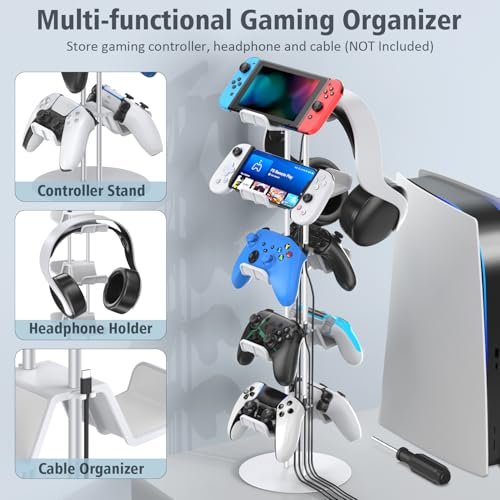 Kytok Gamer Gifts, Headset Stand 5 Tiers with Cable Organizer, Controller Stand Compatible with PS5/Xbox/Nintendo Switch/PS Portal/PS4, Headset Holder & Controller Holder for 10 Packs Controller - size: 5 tiers+white