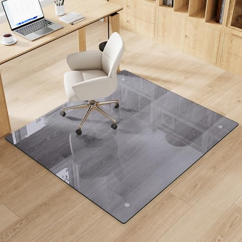 Tempered Glass Gray Chair Mat for Carpet & Hard Floor, 42"x48" Office Chair Mat - Heavy Duty & Scratch Resistant, Non-Slip Pads, Rounded Corners & Polished Edges - color: Grey, size: 42"x48"