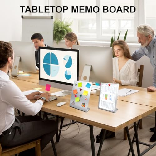 2 Pcs Magnetic Bulletin Board with Stand Metal Tabletop Memo Board Magnet Menu Easel Board Stainless Steel Display Stand for Office Home Kitchen School 10.4 x 6 in