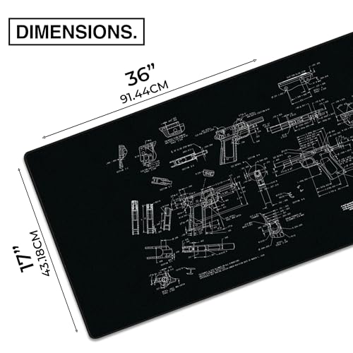 MPCO. Blueprints Large Gaming Desk Pad - 36" x 17" Duraglyde Fabric Browning 1911 – Black Desk Mats - Non-Slip, Washable, Smooth Glide for Precision Gaming & Work - color: Duraglyde Browning 1911 – Black