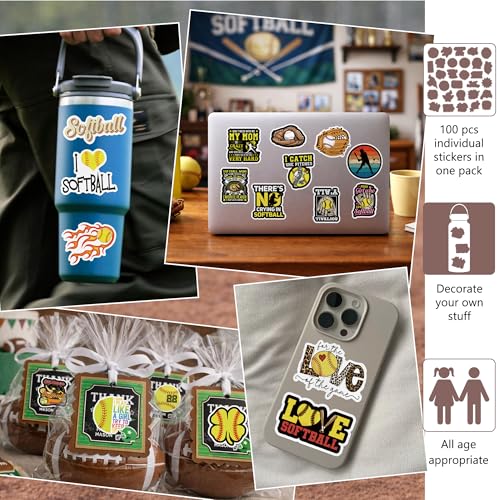 DETICKERS Baseball Stickers for Boys Kids 100 PCS Waterproof Vinyl Baseball Helmet Stickers for Teen Boys - style: Baseball