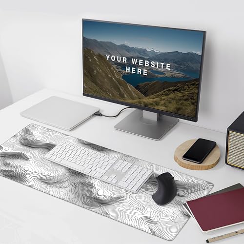 Topographic Mouse Pad, Black and White Desk Mat, XXL Extended Mouse Pad, 3D Contour Map Design, Waterproof Desk Pad with Non-Slip Rubber Base for Office and Gaming, 35.4 x 15.7 Inch - color: 3D Topographic Map