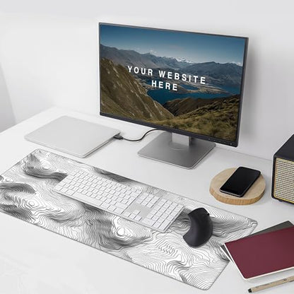 Topographic Mouse Pad, Black and White Desk Mat, XXL Extended Mouse Pad, 3D Contour Map Design, Waterproof Desk Pad with Non-Slip Rubber Base for Office and Gaming, 35.4 x 15.7 Inch - color: 3D Topographic Map