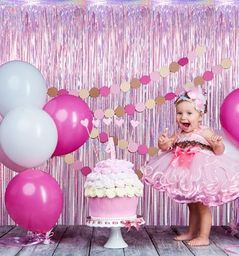 GOER 3.2 ft x 9.8 ft Metallic Tinsel Foil Fringe Curtains Party Photo Backdrop Party Streamers for Birthday,Graduation,New Year Eve Decorations Wedding Decor(1 Pack,Laser Pink) - color: Laser Pink, size: 1 Pack