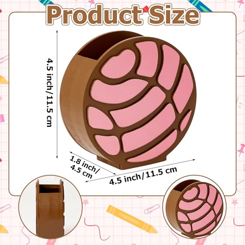 MALLMALL6 Mexico Concha Pencil Holder - 3D Mexican Bread Pink Wooden Pen Holder, Back to School Funny Caddy Case Gift for Kids, Desktop Storage Organizer for Classroom Teacher Office - style: Mexico Concha
