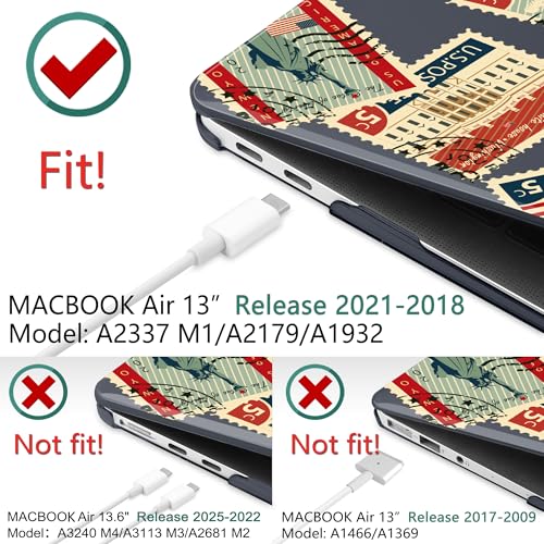 DONGKE for MacBook Air 13 Inch Case 2021-2018, Compatible with A2337 M1 A2179 A1932 Support Retina Display & Touch ID, Hard Shell Plastic Cover with Keyboard Skin - Classic Stamps - color: Classic Stamps