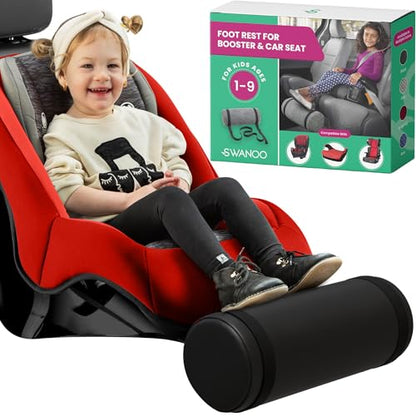 SWANOO Car Foot Rest with Extra Long Straps - Adjusts to Any Carseat or Toodlers Booster Seat - Black Leather Leg Rest for Kids - color: Leather Black