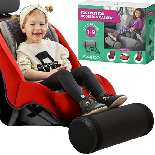 SWANOO Car Foot Rest with Extra Long Straps - Adjusts to Any Carseat or Toodlers Booster Seat - Black Leather Leg Rest for Kids - color: Leather Black