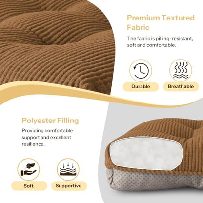 Indoor Kitchen Chair Cushions Set of 4 18"X16.5"X3" Soft Anti Slip Dining Chair Pads Tufted Kitchen Seat Cushion with Ties, Khaki - color: Khaki