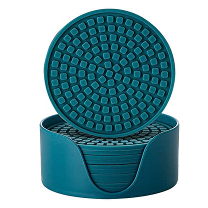 Colinda Silicone Drink Coasters with Holder, Set of 6, Outdoor Cup Mat for Hot or Cold Drinks, Thickened, Non-Slip,Non-Stick, Teal - color: Teal