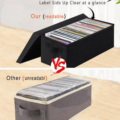 CD Storage Case -CD case holder with lid, stackable organizer case, media storage,6 Pack15.75 x 6.3 x 6.1 inches - can hold 270 CD jewelry cases Black