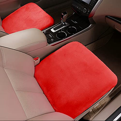 2Pack Car Front Seat Cushion, Soft Warm Faux Rabbit Fur Winter Auto Seat Cover, Fluffy Plush Vehicle Seat Protector Pad with Non-Slip Backing, Car Accessories for Home and Office Chair (Red) - color: Red