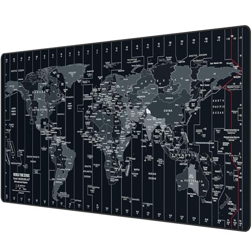 Large Mouse Pad 35.4x15.7 Inch World Map - XXL Gaming Desk Mat with Non-Slip Rubber Base, Stitched Edges | Keyboard and Mouse Pad for Gaming/Office | Portable Desk Pad - color: Dark black