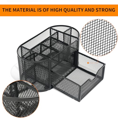Newkita Desk Organizers and Accessories with Pencil Pen Holder Supply 8 Compartments and 1 Pullout Drawer for Home, School, and Office. (Black) - color: black