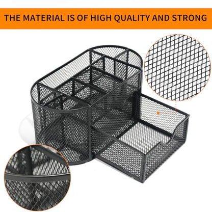 Newkita Desk Organizers and Accessories with Pencil Pen Holder Supply 8 Compartments and 1 Pullout Drawer for Home, School, and Office. (Black) - color: black
