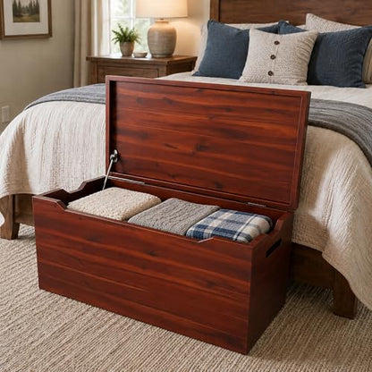 Blanket Storage Chest, Fully Assembled Solid Wood, Mahogany Finish - color: Blanket Storage - Mahogany