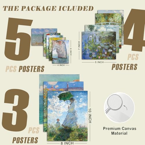 Kizbok Claude Monet Wall Art, Monet Poster Eclectic Wall Decor, Claude Monet Prints for Wall Decor, Vintage Monet Water Lilies Impressionist Painting, Monet Canvas Artwork Famous Art Prints, Classic Eclectic Monet Gallery Exhibition Poster for Room Aesthe