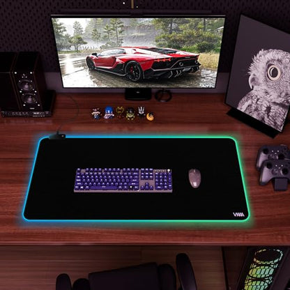Vyaaa 40" x 20" RGB Gaming Mouse Pad, XXL LED Desk Mat with 9 Light-Up Modes, Smooth Surface & Non-Slip Rubber Base for Gaming/Office/Home (Black) - color: Black, size: 40L x 20W inches
