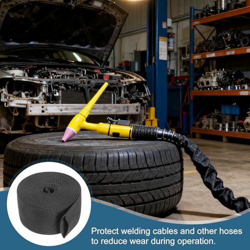 HARFINGTON Nylon Protective Hose Sleeve 1.1" ID 10FT Cable Cover Sheath Hydraulic Hose Protector Wrap for Welding Cord Tig Torch Hydraulic, Black - size: 1.1" ID 10FT