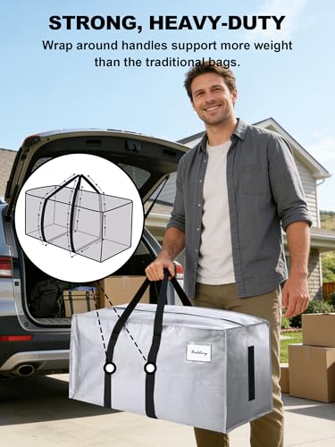 HOMESURE Supports 200lbs Heavy Duty Moving Bags - Strong Zipper & Wrap-Around Handles - Water-Resistant Storage Totes, Durable Alternative to Moving Boxes - 8 Pack - Silver - color: Silver