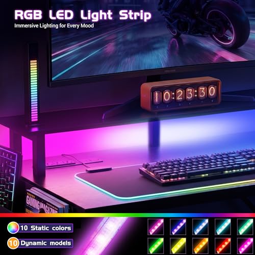 Apicizon 54 Inch Gaming Desk with LED Setup Style, Large Computer Desk with Storage Shelves & Dual Monitor Stand, Reversible Workstation for Small Space, Home Office Desk with Side Pocket - size: 54inch
