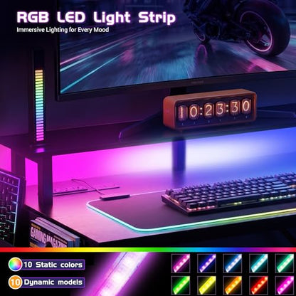 Apicizon 54 Inch Gaming Desk with LED Setup Style, Large Computer Desk with Storage Shelves & Dual Monitor Stand, Reversible Workstation for Small Space, Home Office Desk with Side Pocket - size: 54inch
