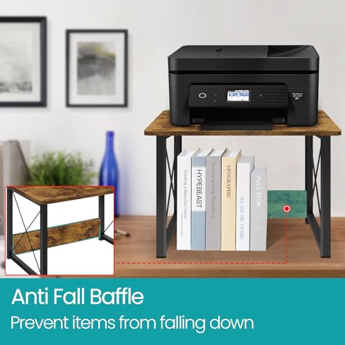 ELITEROO Desktop Printer Stand with Storage, Printer Stand Shelf Desk Organzier for Home/Office, Multi-Purpose Printer Riser Under Desk Small Table for Printer Fax Machine Copier (Rustic Brown) - color: Rustic Brown