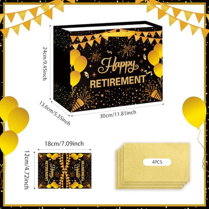 Hooqict Large Retirement Gift Bag Black Gold Happy Retirement Party Gift Bag with Handles, Wrapping Paper, Greeting Card for Men Women Coworker Teacher Farewell Going Away Party Favors - color: Retirement