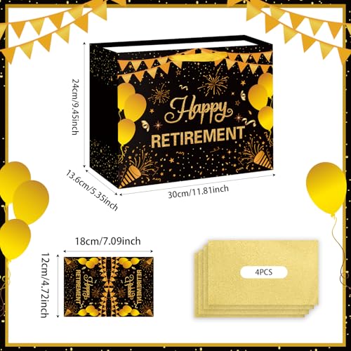 Hooqict Large Retirement Gift Bag Black Gold Happy Retirement Party Gift Bag with Handles, Wrapping Paper, Greeting Card for Men Women Coworker Teacher Farewell Going Away Party Favors - color: Retirement