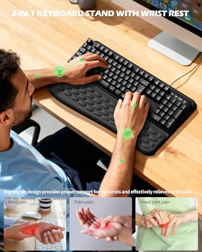Computer Keyboard Stand with Wrist Rest, Keyboard pad with Wrist Support, Two Adjustable Keyboard Angles, Slow Rebound Comfortable Foam and Skin-Friendly Fabric. Suitable for Office, Gaming, and Home - style: Convenient version