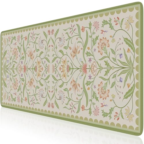 HAOCOO Sage Green Iris Flower Desk Pad Mat, Non-Slip XXL Mouse Pad with Stitched Edges, Cute Floral Computer Mat, Elegant Desk Decor for Home, School, Office Accessories - color: Sage Green