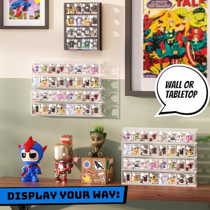 WINKINE Acrylic Display Bitty Protector Case Compatible with Funko Bitty Pop, Clear 32 Slots Figure Display Shelf for Countertop & Wall-mount, Mini Collection Case, Figure Holder Stand, 2 Pack(Clear)