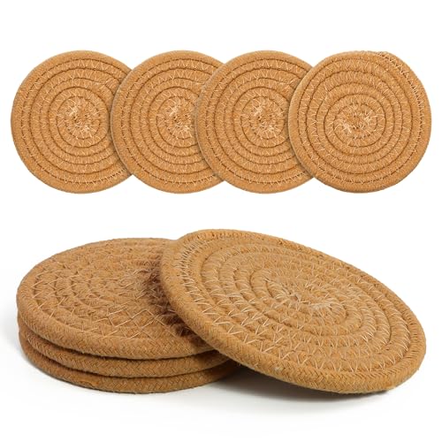 Coasters Set of 4 for Drinks, Cotton Woven 4 Colors Absorbent Boho Coasters for Home Decor Cups - Hot or Cold Drink Thickened (Camel) - color: Camel