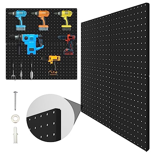 Peg Board, 4 Pack Metal Pegboard Panels Black Pegboards Wall Organizer with Bent Frame Large Heavy Duty Peg Board for Walls Home, Garage Tool Storage, Office Organization, Craft Room, Kitchen - color: Black, size: 12"×12"-4PCS