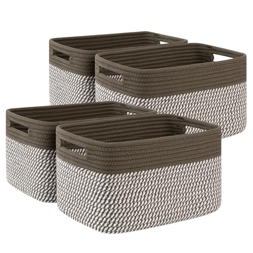 4 Pack Storage Baskets for Organizing, Woven Baskets for Shelves - Perfect for Toys, Books, Towels, and Clothes, Durable Gift Basket Bins Toy Storage, 12.7''Lx9''Wx7.8''H, Green & White - color: Green & White, size: Small/12.7''Lx9''Wx7.8''H