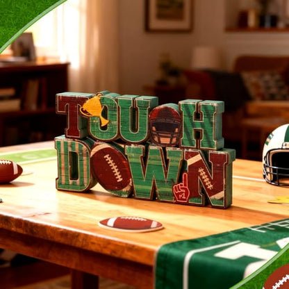Bucherry Football Table Decoration 2026 Touch Down Wooden Centerpieces Happy Football Sign for Table, Touch Down Game Time Toppers Decor Sports Themed Tailgate Party Decorations for Home Office Shelf
