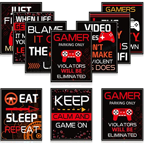 Sumind 10 Video Game Poster Sign Gamer Art Print Boy Game on Birthday Party Wall Decoration, Inspirational Words Quote Poster 10 x 8 Inch Wall Gaming Art for Kids Boy Bedroom Decor, No Frame (Red) - color: Red