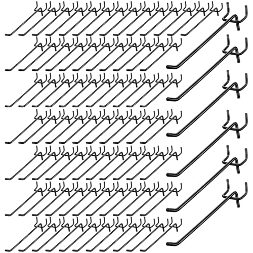 100 PCS 6 inch Pegs for Pegboard, Black Peg Board Pegs for 1/8“ and 1/4" Peg Board, Metal Pegboard Hooks for Hanging Organizing Various Tools for Garage, Craft Room, Kitchen, Store
