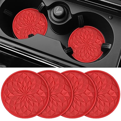 ME.FAN Car Coasters for Cup Holders [4 Pack] - 2.75In Silicone Auto Mug Mats - Universal Non-Slip Recessed Car Interior AccessoriesRed - color: 4 Pack-red